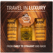 RICH Travel in Luxury Gift Set - Intense Moisture Shampoo 1.70 Fl Oz, Intense Moisture Conditioner 1.70 Fl Oz, Argan Oil Elixir 1.0 Fl Oz