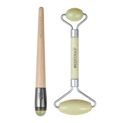 EcoTools Jade Roller Facial Set Face Roller + Under Eye Roller Massage Tool 100% Jade Skincare Essential Jade Roller + Eye Roller