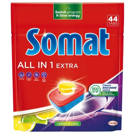 Somat All In 1 Extra Dishwasher Tablets Lemon Lime 44 Pieces