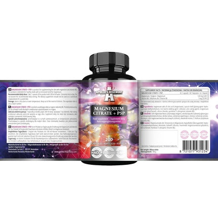 Magnesium Citrate 120mg + Vitamin B6 P-5-P 5mg 200 Vegan Capsules
