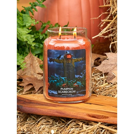 Village Candle Pumpkin Scarecrow Large Glass Apothecary Jar Scented Candle 21.25oz Orange 21 Ounce
