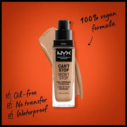 NYX Professional Makeup Can't Stop Won't Stop Full Coverage Foundation Long Lasting Waterproof Vegan Formula Matte Finish Shade Neutral Buff 10.3