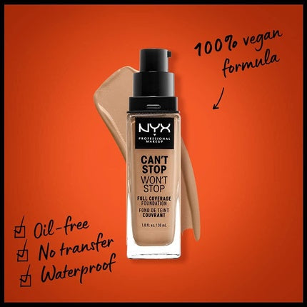 NYX Professional Makeup Can't Stop Won't Stop Full Coverage Foundation Long Lasting Waterproof Vegan Formula Matte Finish Shade Neutral Buff 10.3