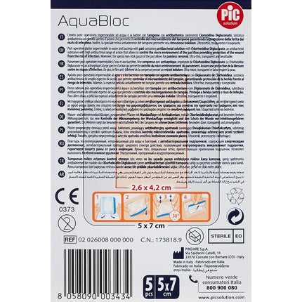Aposito Pic Aquabloc Antibacterial 5x7cm - Pack of 5