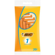 BIC 1 Sensitive Men's Razor 20 Disposable Razors with 1 Blade Ribbed Plastic Handle Ideal for Travel
