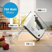 Bosch Hand Mixer ErgoMixx MFQ37470 750W Stainless Steel Mixing Tools 5 Speeds plus Turbo Button White/Grey