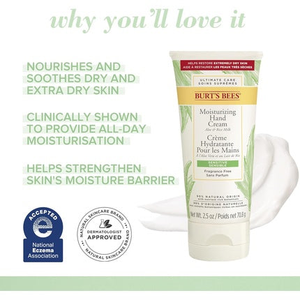Burt's Bees Moisturizing Hand Cream for Very Dry Hands and Sensitive Skin with Aloe and Rice Milk 70.8g