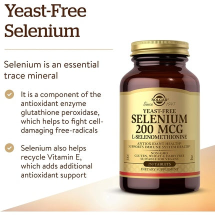 Solgar Selenium 200g Yeast Free Healthy Hair & Nails Supports the Metabolism Vital Mineral 250 Tablets