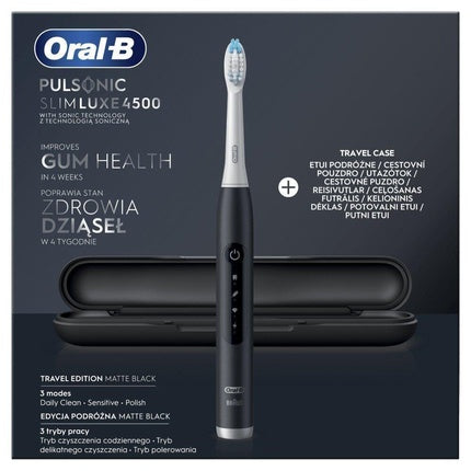 Oral-B Pulsonic Slim Luxe 4500 Matte Black Travel Edition Sonic Toothbrush with Battery