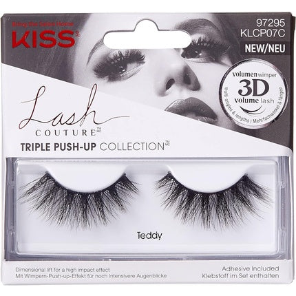 KISS Lash Couture Triple Push Up Collection False Lashes Teddy 3D Volume Cruelty-Free Reusable with Lash Glue Black Teddy