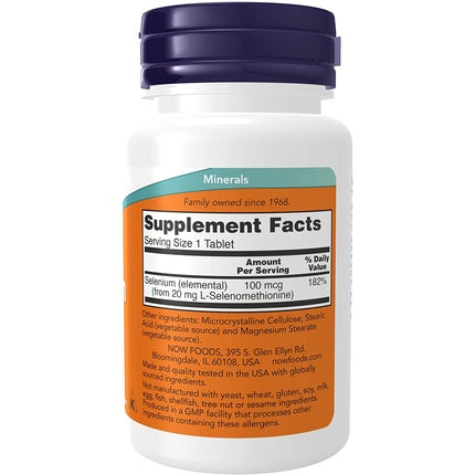 NOW Selenium L-Selenomethionine Essential Mineral 100mcg 100 Tablets