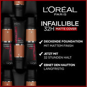 L'Oréal Paris Infaillible 32H Matte Cover Waterproof and Long-Lasting Liquid Foundation with High Coverage and 4% Niacinamide Formula 30ml - Shade 350 Warm