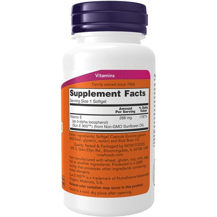 NOW Sun-E 400 IU with d-alpha Tocopherol from Non-GMO Sunflower Oil 60 Softgels