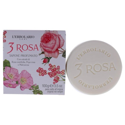 L'Erbolario 3 Rose Perfumed Bar Soap Enriched With Natural Ingredients and Aromatic Fragrances 3.5oz - Pack of 3