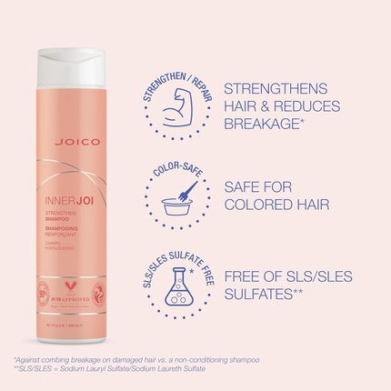 Joico InnerJoi Strengthen Shampoo for Damaged Color-Treated Hair Sulfate Paraben Free Vegan Formula 10.1 Fl Oz