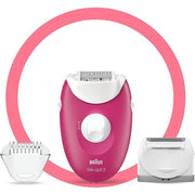 Braun Silk-épil 3 3-410 Corded Epilator Hair Removal + 2 Extras - Raspberry
