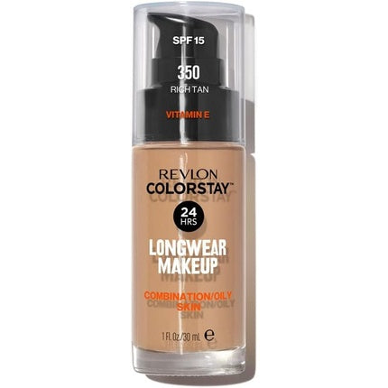 Revlon Colorstay Liquid Foundation Makeup for Combination/Oily Skin SPF 15 Medium-Full Coverage with Matte Finish 30ml 350 Rich Tan