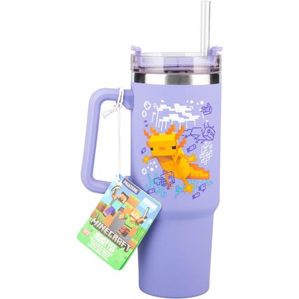 Paladone Minecraft Axeolotl 900ml Purple Insulated Cup with Straw