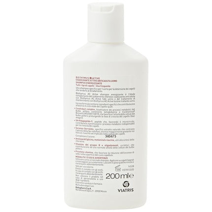 Biothymus AC Active UOMO Energizing Shampoo 200ml for Reducing Hair Loss in Men