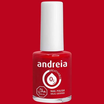 Andreia Halal Breathable Nail Polish Water Permeable Glossy Vegan and Cruelty-Free 10.5ml B6 Red