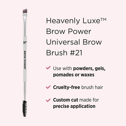 IT Cosmetics Heavenly Luxe Brow Power Universal Brow-Transformer Brush #21 - Angled Brush + Spoolie Brush - For Natural-Looking, Polished Brows