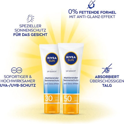 NIVEA SUN UV Face Matte Sun Protection SPF 30 50ml Non-Greasy Sun Cream for the Face