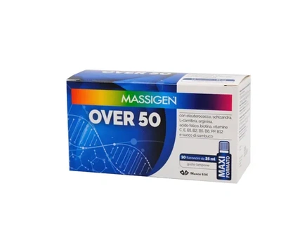 Marco Viti Farmaceutici Massigen Over 50 Food Supplement Restorative 10 Vials Of 25 Milliliters Raspberry Flavor