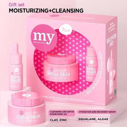 7Days Skincare Set with Clay Face Mask and Face Serum with Squalane - Korean Skincare Gift Set for Women and Teenagers