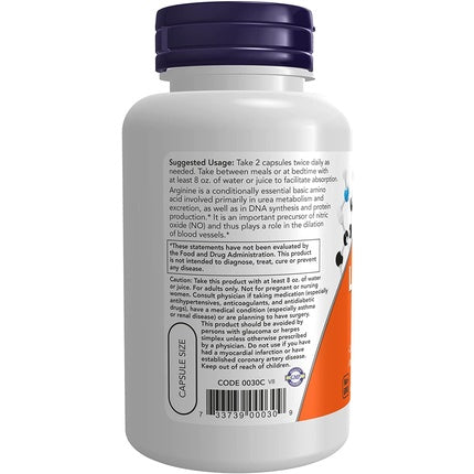 Now Foods L-Arginine Amino Acid Supplement 500mg 100 Capsules