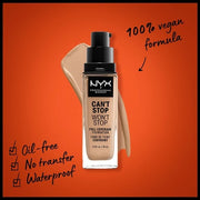 NYX Professional Makeup Can't Stop Won't Stop Full Coverage Foundation Vegan Formula Soft Beige 30mL