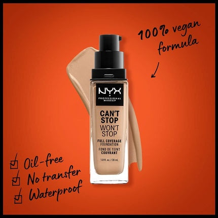 NYX Professional Makeup Can't Stop Won't Stop Full Coverage Foundation Vegan Formula Soft Beige 30mL