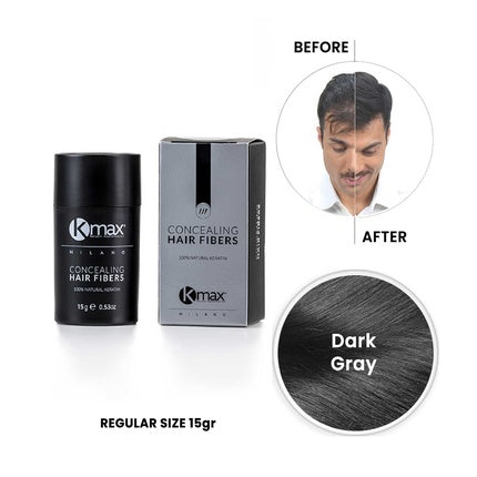 Kmax Concealing Hair Fibers Keratin Hair Powder for Hair Thickening Effect Hair Fibers for Covering Hair Loss Regular Size 15g Dark Grey