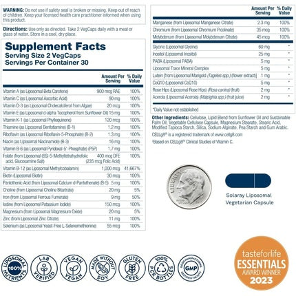 SOLARAY Liposomal Multivitamin High Potency Enhanced Absorption 60 VegCaps 120 Count