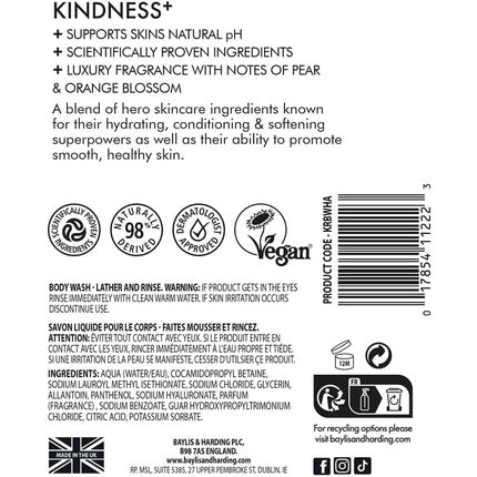 Baylis & Harding Kindness + Hyaluronic Acid Cleanse & Hydrate Luxury Body Wash 500ml Vegan