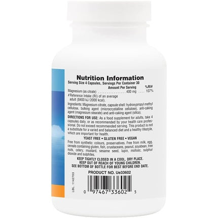 NaturesPlus Kalmassure Magnesium 400mg Vegan Capsules Natural Stress Relief Supplement