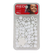 Red Kiss L Hair Beads 60 Pieces White