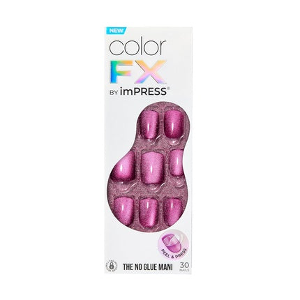 KISS imPRESS No Glue Mani Press-On Nails Color FX Levels Dark Pink Short Size Squoval Shape Includes 30 Nails Prep Pad Instructions Sheet 1 Manicure Stick 1 Mini File