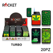 Rocket Rubber Lighter Blue Turbo Black Cannabis - 20 Pieces