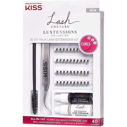 KISS Lash Couture LuXtensions Collection 3D DIY Faux Lash Extensions Kit with Lash Clusters, Adhesive, Precision Tweezer, Spoolie Mascara Wand, and Remover
