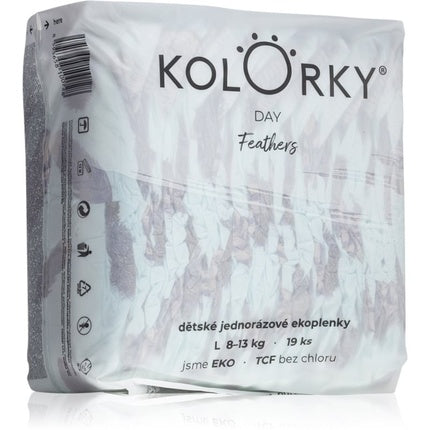 Kolorky Day Feathers Disposable Diapers - Size L (8-13 Kg), 19 pcs