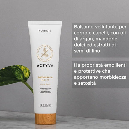 Kemon Actyva Bellessere Balm Hair and Body Balm with Soothing and Protective Effects with Argan, Sweet Almond, and Flaxseed Oils 150ml