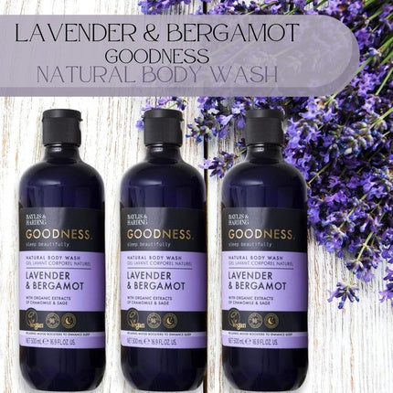 Baylis & Harding Goodness Body Wash Lavender & Bergamot Luxury Bath Wash with Relaxing Mood Boosters to Enhance Sleep Natural Essential Oils Dermatologist Approved Vegan
