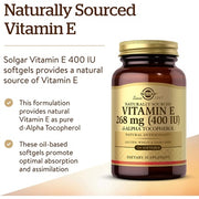 Solgar Natural Source Vitamin E 268mg Softgels - Pack of 100 - Protects Cells From Oxidative Stress - Immune System Support - Vegan and Gluten Free