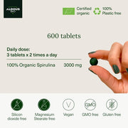 600 Organic SPIRULINA Tablets 3000mg per Daily Dose Satiating Detox 100% Natural Energy Tablets Spirulina Powder Immune System Booster Rich in Protein Vitamins Plastic Free Made in EU 600 Count