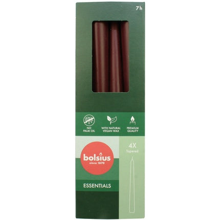 Bolsius Taper Candles Set Of 4 - Bordeaux, 24.5x2.4 Cm, Made In Germany
