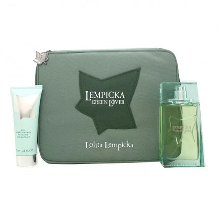 Lolita Lempicka Green Lover Eau De Toilette Spray 100ml With After Shave Gel 75ml And Cosmetic Bag