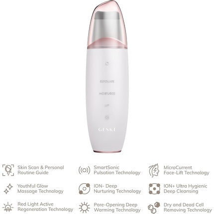 GESKE SmartAppGuided MicroCurrent Skin Scrubber & Blackhead Remover 9 in 1 Skincare Tools Face Cleaning Anti Aging and Cleansing Professional Face Lift Blackhead Remover Starlight