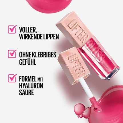 Maybelline New York Shiny Lip Gloss for Fuller Looking Lips Moisturizing with Hyaluronic Acid Lifter Gloss Candy Drop Color: No. 021 Gummy Bear Rose 5.4ml