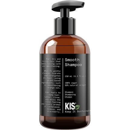KIS Green Smooth Shampoo 250ml for Dry and Frizzy Hair - 100% Vegan Formula with Soothing Orange Oil