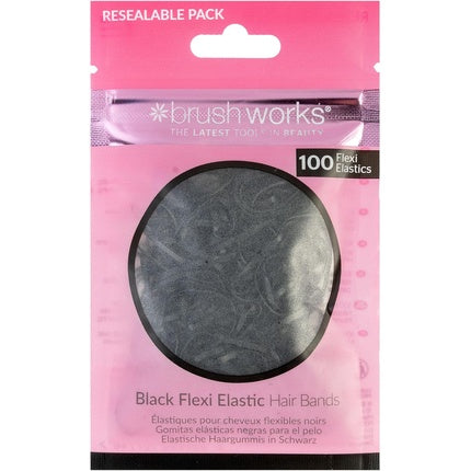 Brushworks Black Flexi Elastic Hair Bands - 100 Pieces